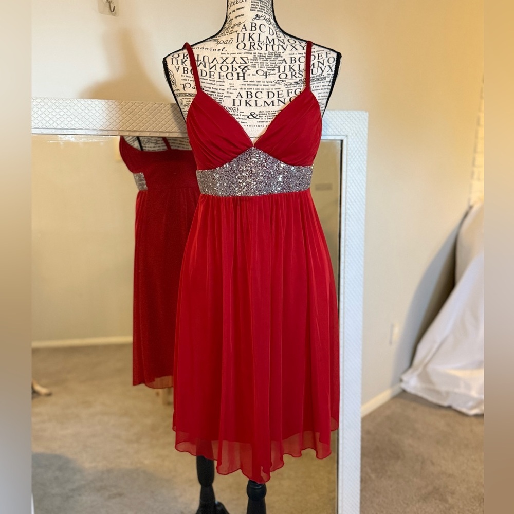 IZ Byer Red Formal Dress Sparkly Accents